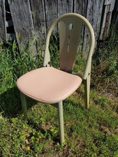 Chaise Ancienne BAUMANN Modele ARGOS Bois Vert + Assise Beige Clair 80’s #C927