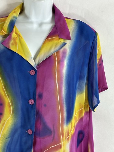Mlle Gabrielle Size 14 Sheer Boho Art to Wear Maxi Slit Duster Swim Cover Up Top - Picture 6 of 24