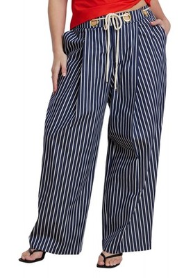 ELOQUII Women's Plus Size Striped Pant With Rope Belt