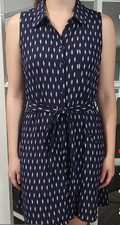 Pink Rose Navy Blue Color Sleeveless Shirt Dress Button Down Sz L, NWT