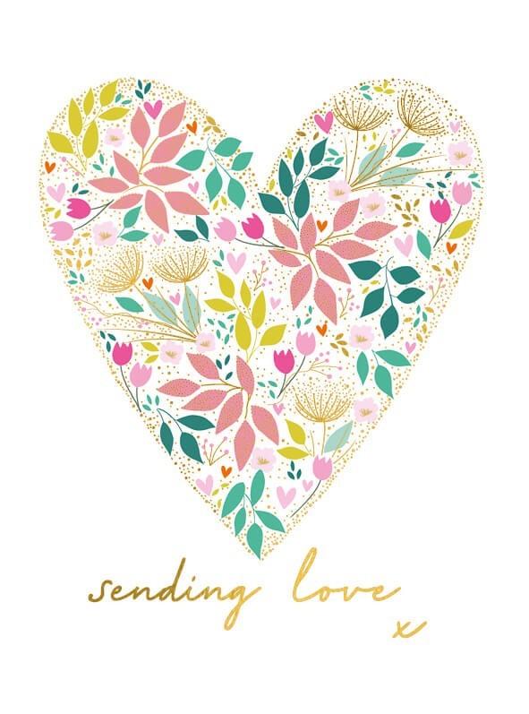 Thinking Of You Card Sending Love Floral Heart - Stylish Gold Foil Greeting Card