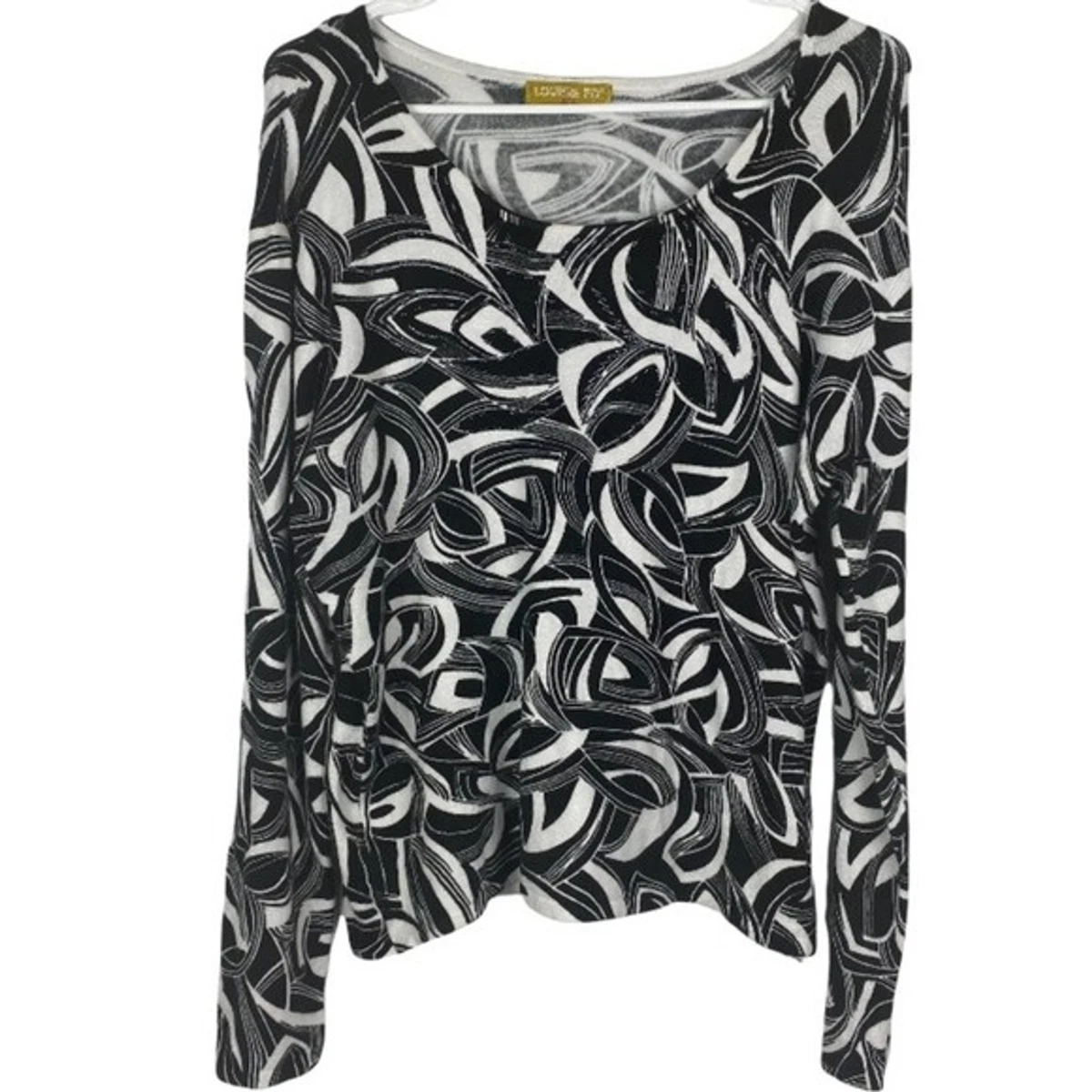Louise FD Womens Sweater Medium Black White Lightweight Pullover Beaded Top  | eBay