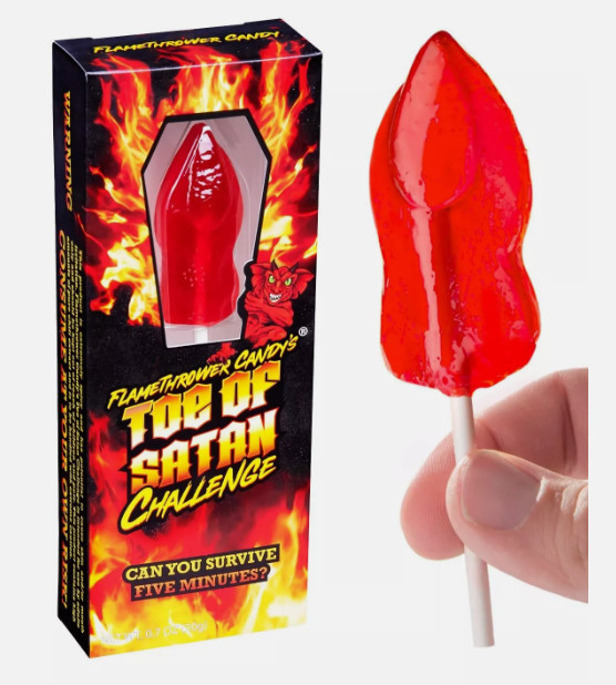 Flamethrower Candy 2 pak Toe of Satan, World's Hottest Lollipop, Carolina Reaper