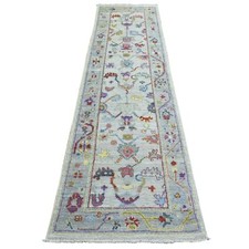 2'5" x 9'8" Gray Pure Wool Hand Knotted Afghan Angora Ushak Runner Rug R71424