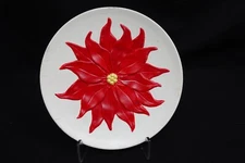 Vintage 10" Hand-Painted Poinsettia Plate – 3D Relief Holiday Wall Decor