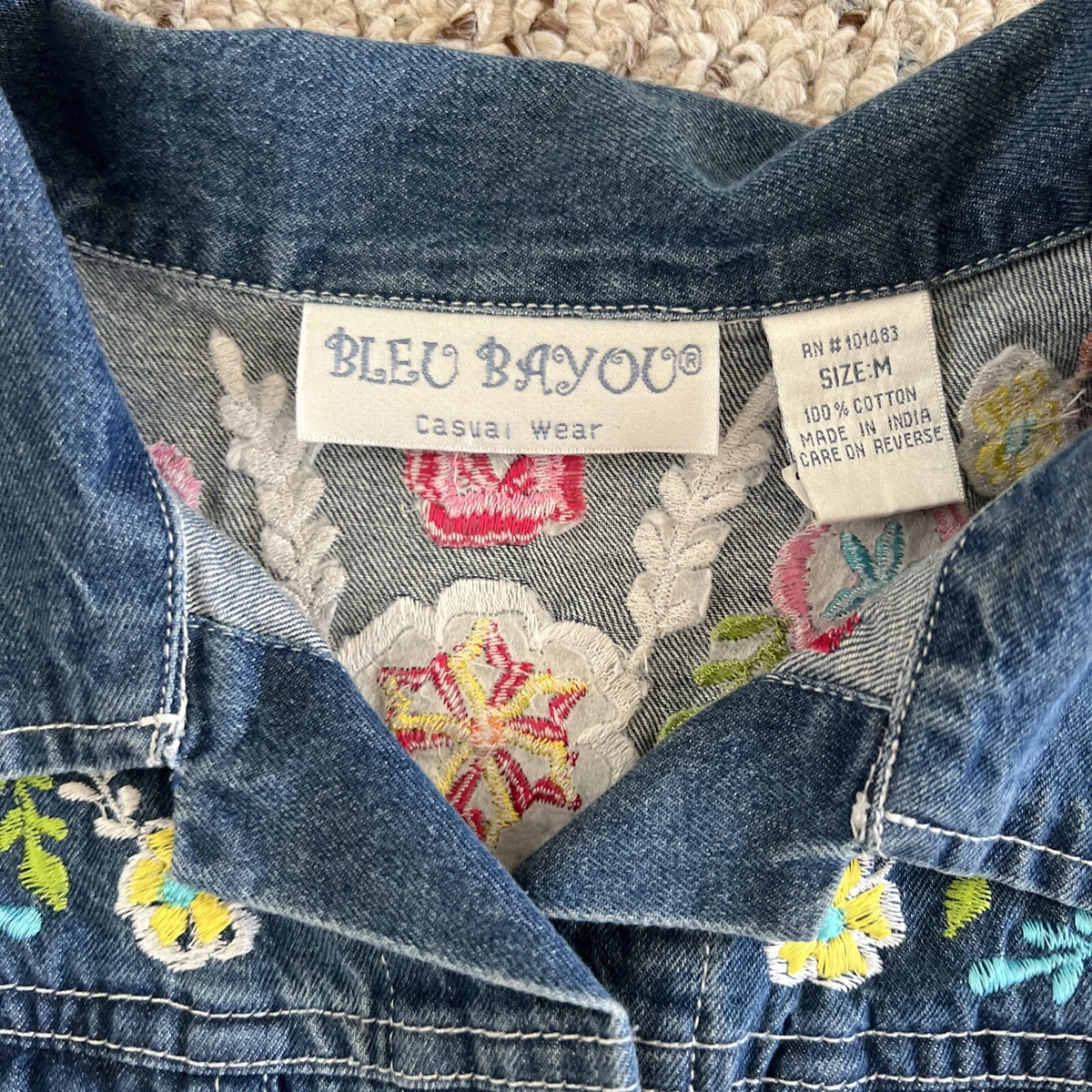 Bleu Bayou Casual Wear Jean Denim Embroidered Bright Floral Button Jacket  Medium | eBay