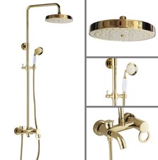 Polished Gold Color Brass Bathroom Rain Shower Faucet Set Tub Mixer Tap sgf415