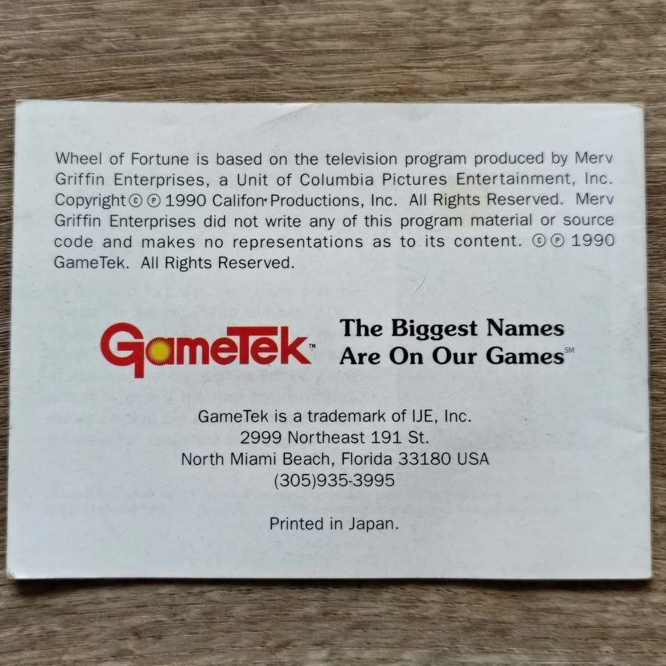 Wheel Of Fortune Nintendo Game Boy Cartridge & Instruction Booklet 1990 GameTek - Image 4 of 4