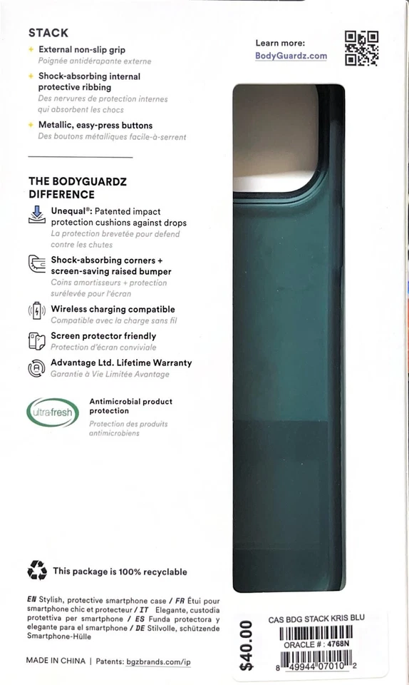 Funda protectora contra caídas BodyGuardz Stack para iPhone 12 Pro Max - Azul Foto 2 de 4