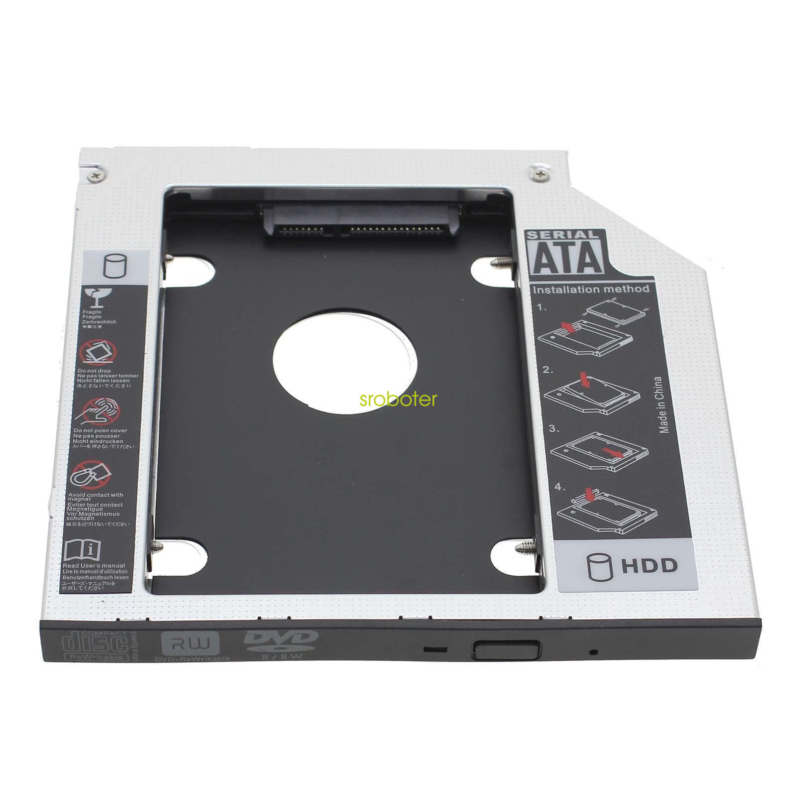 9.5mm Universal SATA 2nd HDD Caddy SSD Hard Drive +Panel for DVD-ROM Optical Bay