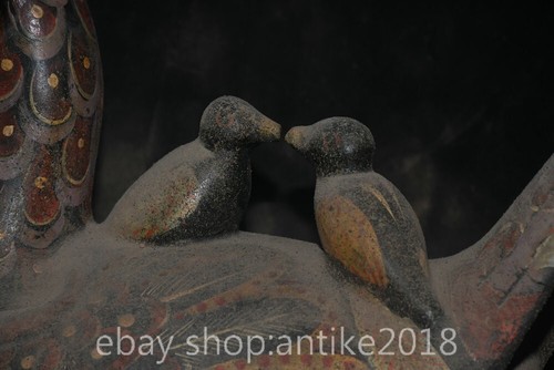 12.8" Old Chinese Lacquerware Paintings Dynasty Bird Mandarin Duck Statue - Imagen 7 de 13
