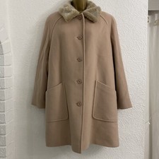 Ladies Coat 14 Beige Blush Jacques Vert Cashmere Wool Faux Fur Collar Pockets