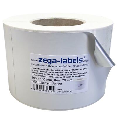 500 Thermotransfer Etiketten Rolle 100x150mm Kern76mm EXTREM STARK f.Reifen Holz