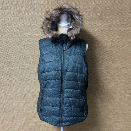 Green Tea Womens XL Forest Green Sherpa Lined Faux Fur Hooded Zip Puffer Vest - Picture 1 of 16