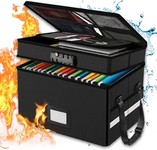 Fireproof Document Box with Lock, 2 Layer Fire Proof File Box for Documents with