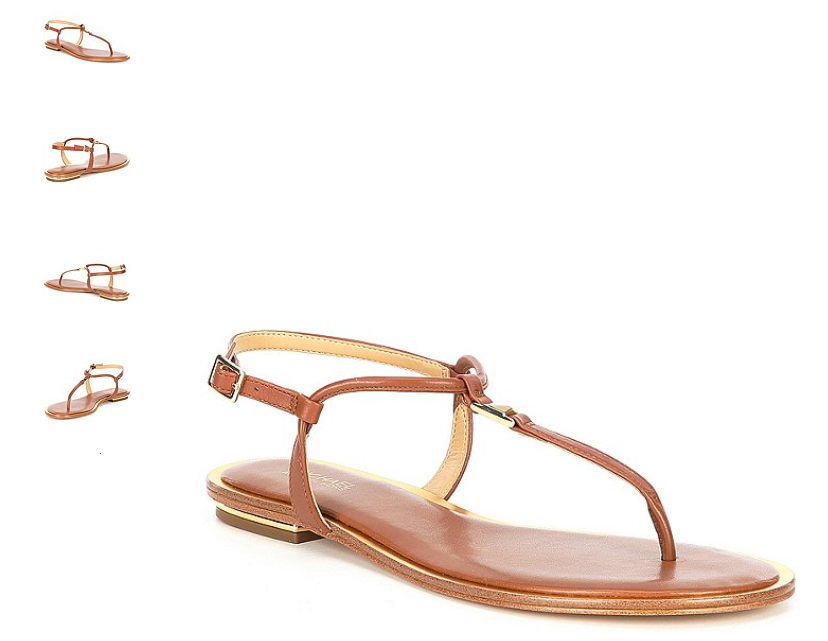 Michael Kors Fanning Luggage Leather T-Strap Sandal Women's US