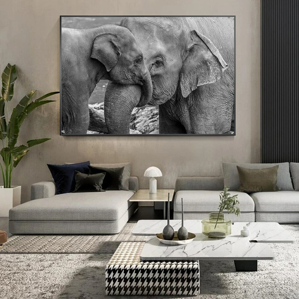 Quadro em tela de elefante preto e branco gravuras animais arte na parede - Imagem 3 de 4