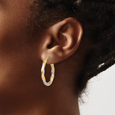 27.5mm 14k Gold w/ White Rhodium & Diamond-cut Twisted Hoop 27.5mm 14k Gold w/ White Rhodium & Diamond-cut Twisted Hoop
