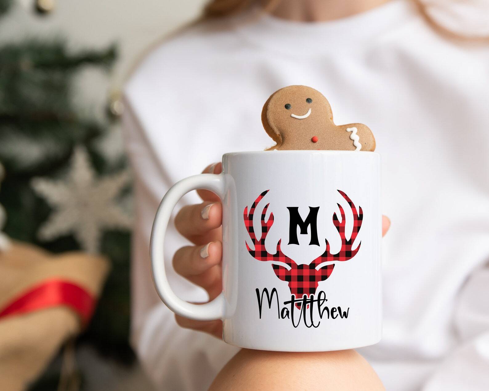 Reindeer Customizable Mug Personalized Mugs Christmas Mug Custom Mug Secret Sant