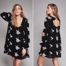 Nwot $148 Free People Emma Dress Black Floral Embroidered Boho Dress Small
