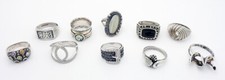 Set of 10 Sterling Silver Rings Various Stones Sizes Total Weight 66 Grams
