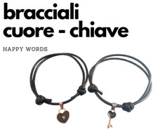 2 bracciali con cuore e chiave simbolo di amore, fedeltà, coppia bracciali