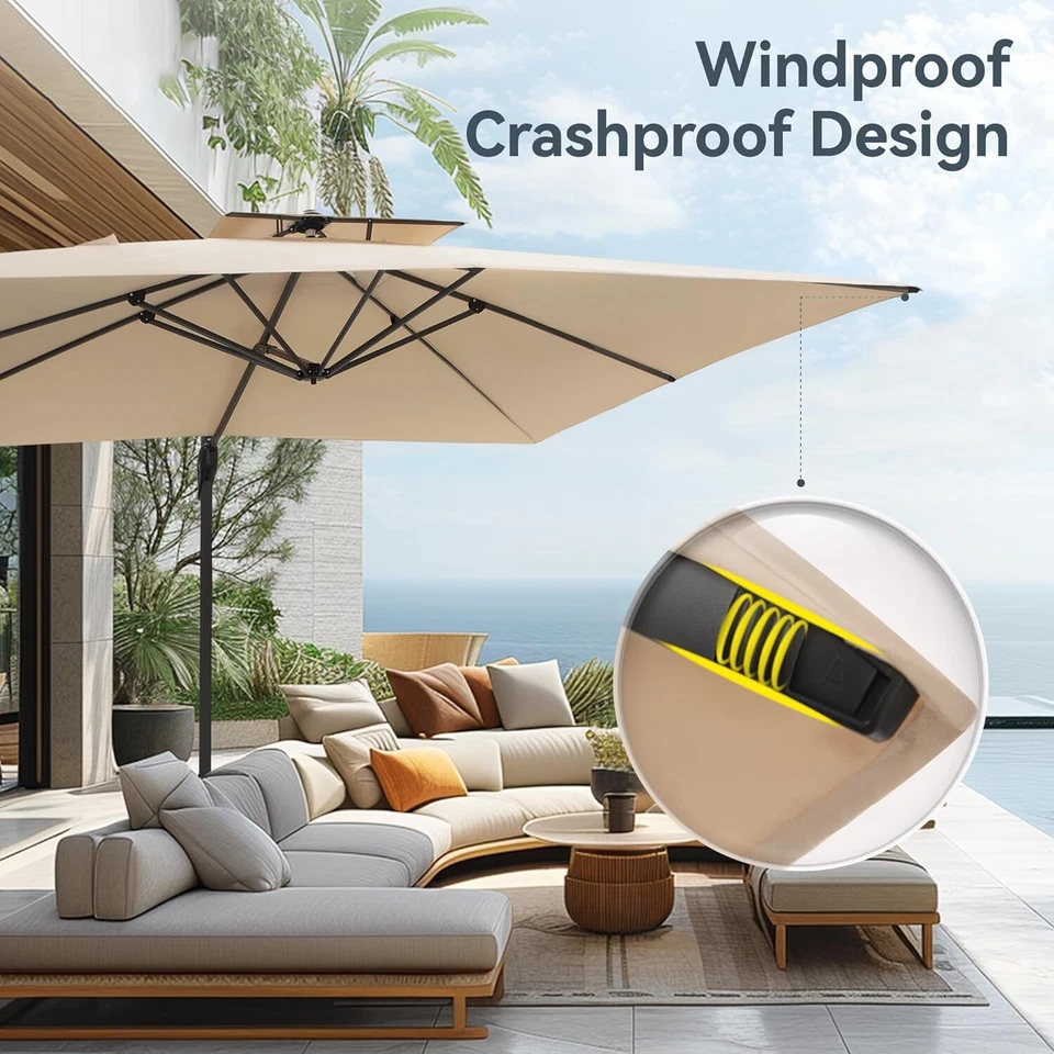 10x13 ft Cantilever Patio Umbrella Outdoor Large Square Umbrellas w/360°Rotation - Image 3 of 4