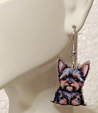 Cute Black  Brown Dog Design Dangle Earrings Adorable 1" Dangles