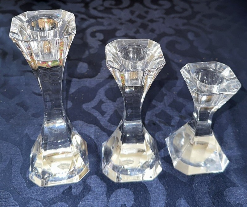 villeroy boch set of 3 crystal candle stick holders 4.25”, 5.25”, 6.25”