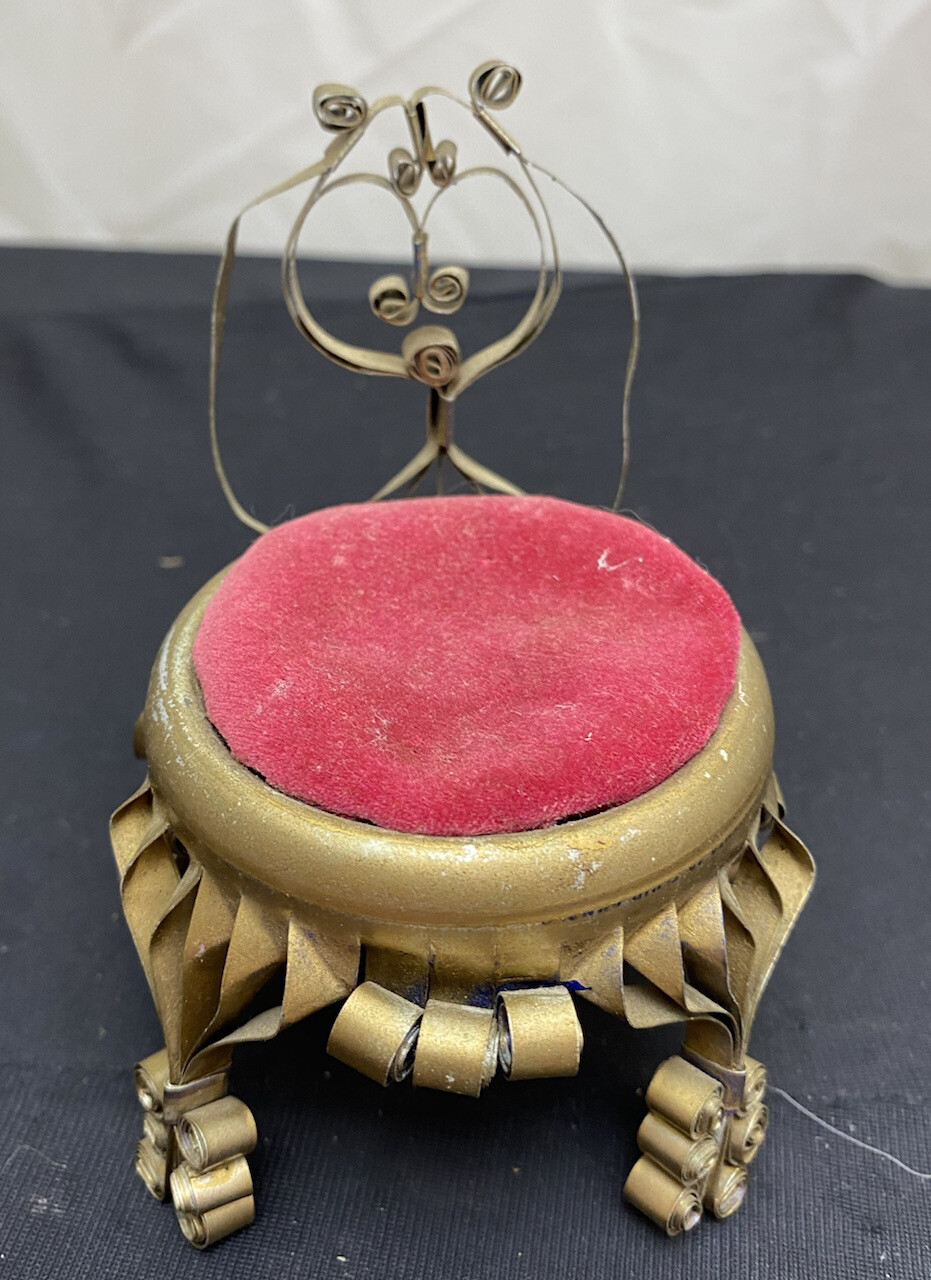 Curled Metal Chair Pin Cushion Made From Tin Can Folk Art Vintage eBay