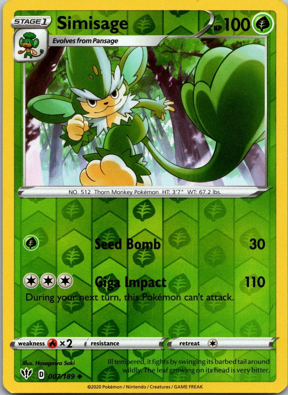 SIMISAGE 007/189 DARKNESS ABLAZE POKEMON NM