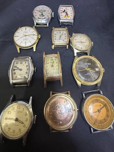 Lot 11 Vintage Men’s Mechanical Watches Parts Repair Seiko Elgin Benrus Cimier
