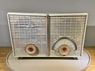 1959 Philco Twin Speaker 34-2068 White  Chevron  Tube Radio for Parts or Repair!