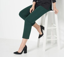 Susan Graver Weekend Petite Premium Stretch Slim Leg Pants Dark Evergreen XXS Ne