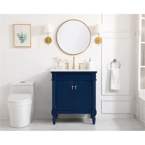 Elegant Decor Lexington 30" Traditional Wood Bathroom Vanity in Blue/Gold - Picture 15 of 16