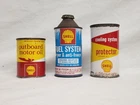 Lot Of 3 Vintage Shell Oil Cans Outboard/Cooling/Fuel System Cone Top Gas Sign