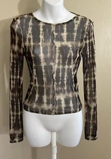 Urban Outfitters Brown Seamed Mesh Sheer Long Sleeve Pullover Crop Top Size M