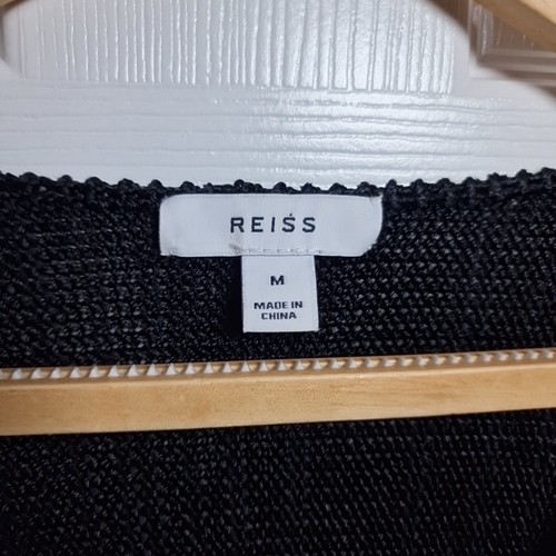 Reiss Pullover Medium schwarz beige V-Ausschnitt Fell Metallic Strick Schulterpolster - Bild 4 von 12