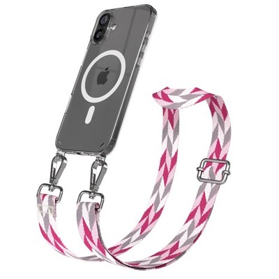 MagSafe Hülle mit Band für Apple iPhone 16 Plus Kette Pink / Grau Mix - Silber