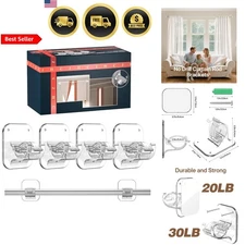 No Drill Curtain Rod Holders Hooks 4pcs Self Adhesive No Drilling Wall Mount