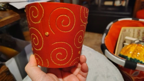 Red clay Planter With Gold Swirls Approx 5 Inches Tall