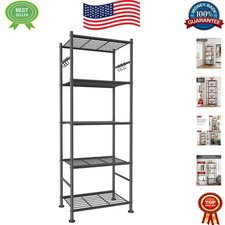 5-Tier Heavy-Duty Storage Shelf Organizer with Hooks, 500 lbs Capacity, Black