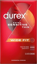 Durex Extra Sensitive Lubricated Ultra Thin Premium Condoms Wide Fit 12 Count