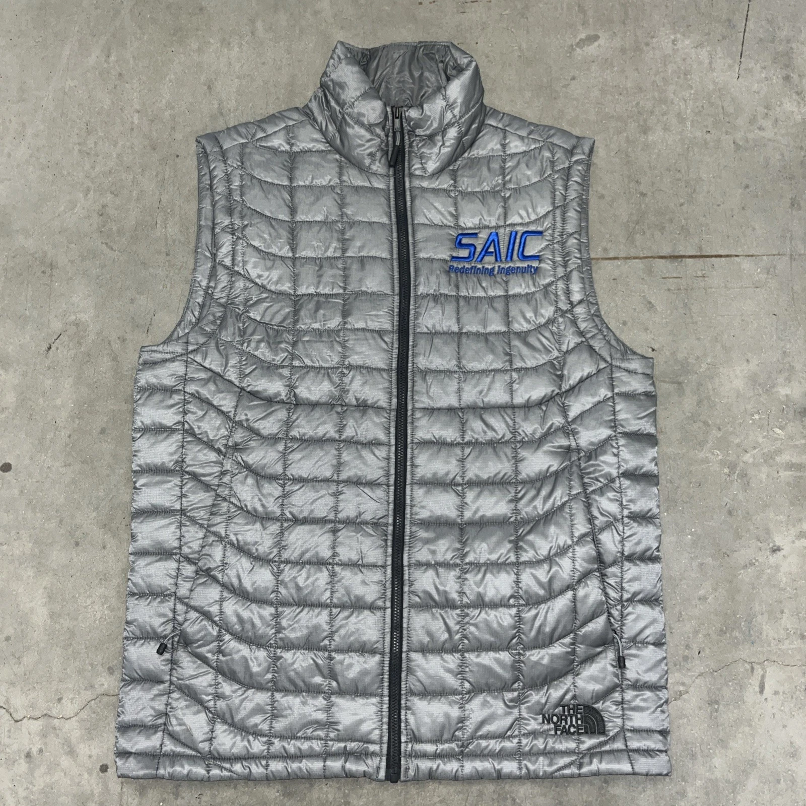 The North Face Vest Men Small Thermoball Silver Quilted Puffer Full Zip Ripstop