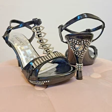Delicacy Ankle Strap Peep Toe Heel Rhinestones Size 6
