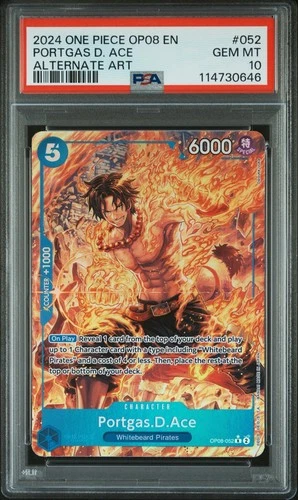 2024 ONE PIECE PORTGAS.D.ACE TWO LEGENDS OP08-052 ALT ART PARALLEL PSA 10