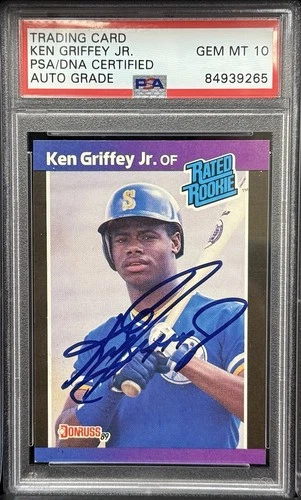 Ken Griffey Jr. 1989 Donruss Rated Rookie #33 Baseball Card PSA/DNA 10 Auto