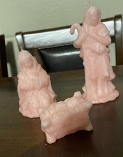 Nativity scene Figure Candles Pink Glitter Mary Joseph Jesus Manger Christmas