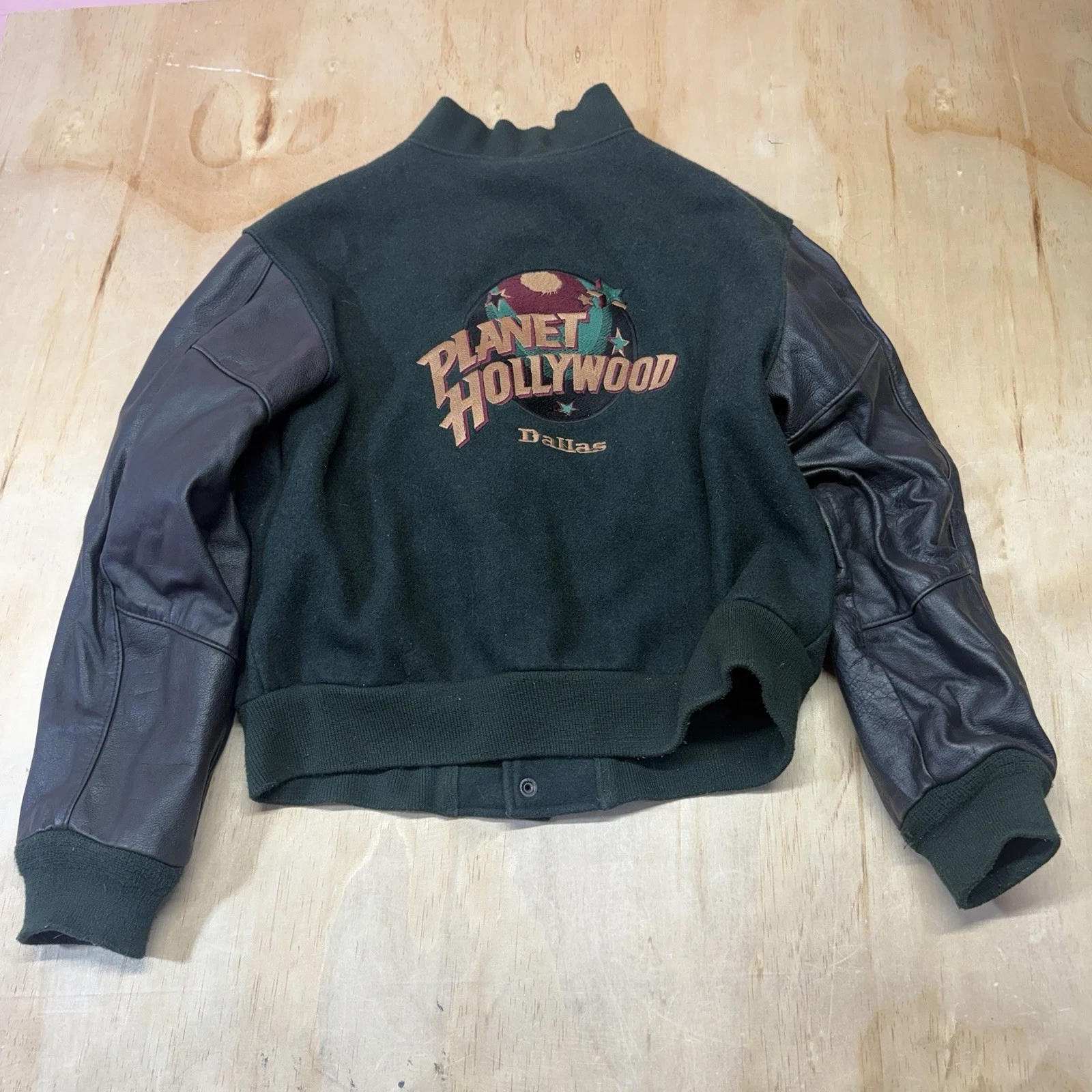 Planet Hollywood Nashville Button Up Jacket Leather Sleeves Large Embroidered image 1