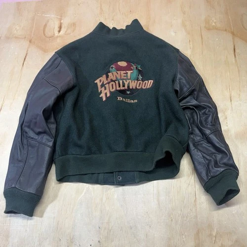 Planet Hollywood Nashville Button Up Jacket Leather Sleeves Large Embroidered video thumbnail